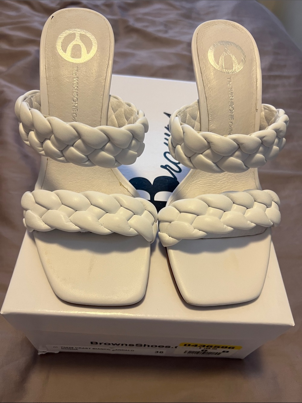 White Braided Double-Strap Slide Heels